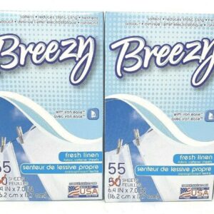 2 X Breezy Sun Linen Fabric Softner Dryer Sheets, 55-ct. Boxes